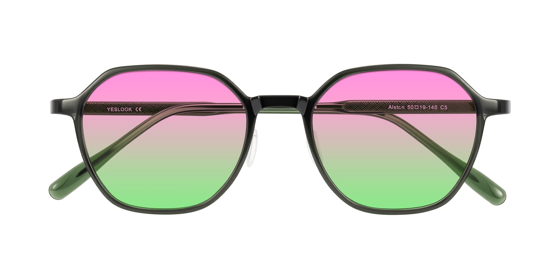 Folded Front of Alston in Dark Green with Pink / Green Gradient Lenses