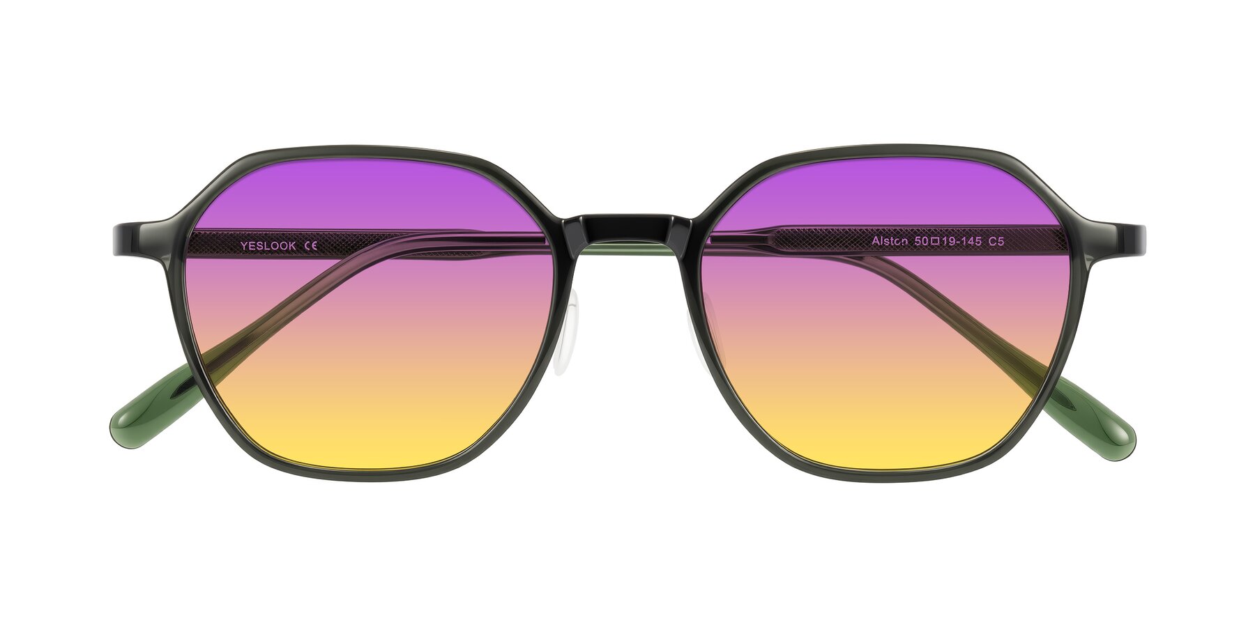 Folded Front of Alston in Dark Green with Purple / Yellow Gradient Lenses