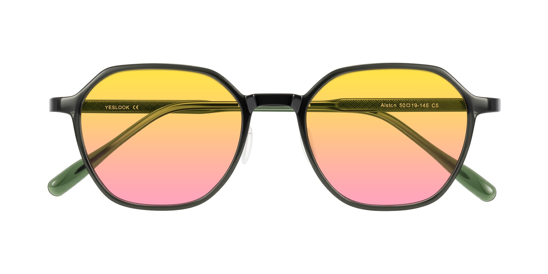 Folded Front of Alston in Dark Green with Yellow / Pink Gradient Lenses
