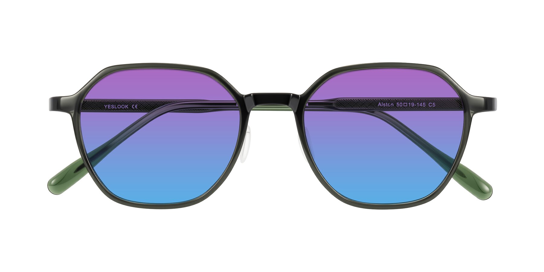 Folded Front of Alston in Dark Green with Purple / Blue Gradient Lenses