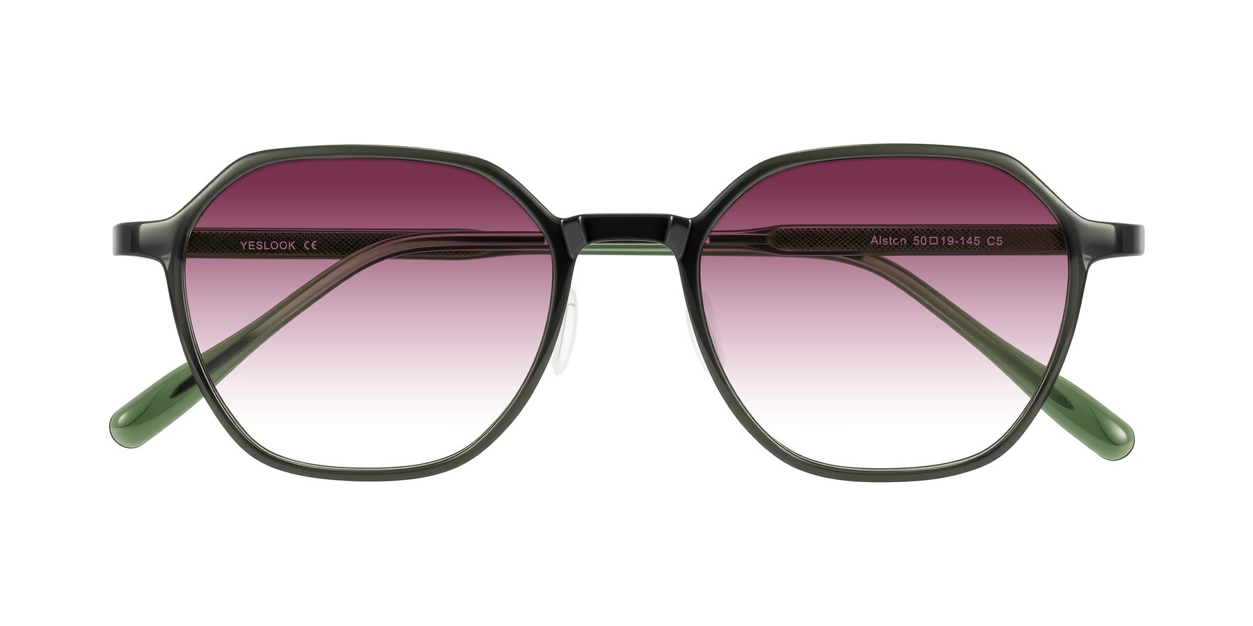 Folded Front of Alston in Dark Green with Wine Gradient Lenses