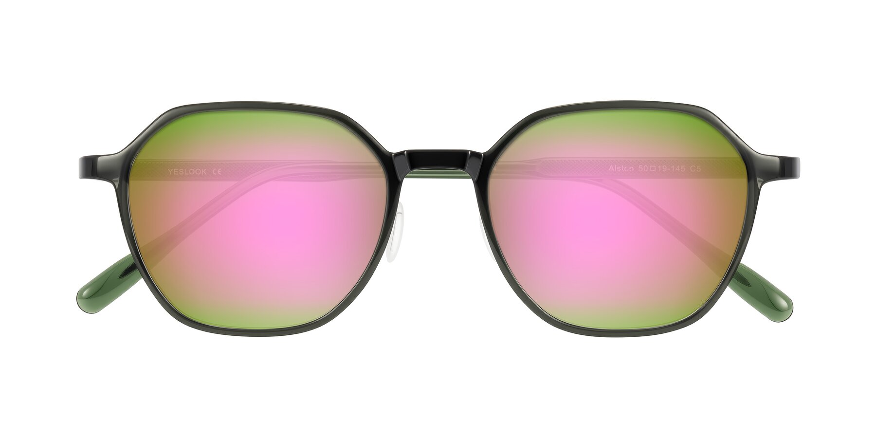Folded Front of Alston in Dark Green with Pink Mirrored Lenses
