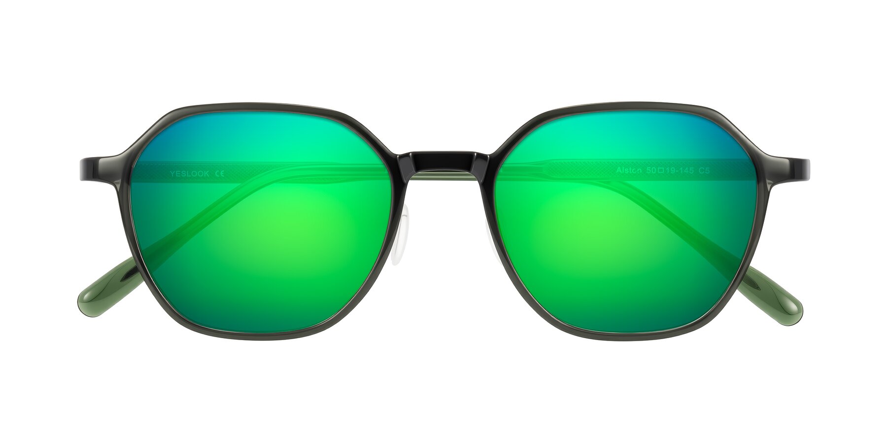 Folded Front of Alston in Dark Green with Green Mirrored Lenses