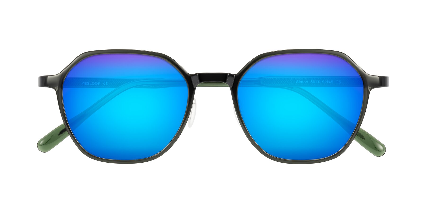 Folded Front of Alston in Dark Green with Blue Mirrored Lenses