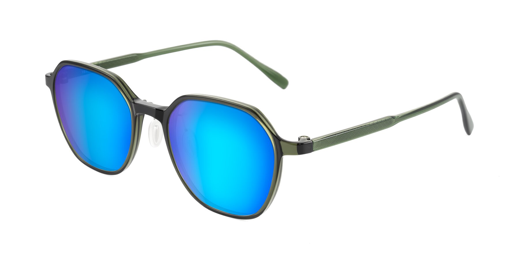 Angle of Alston in Dark Green with Blue Mirrored Lenses