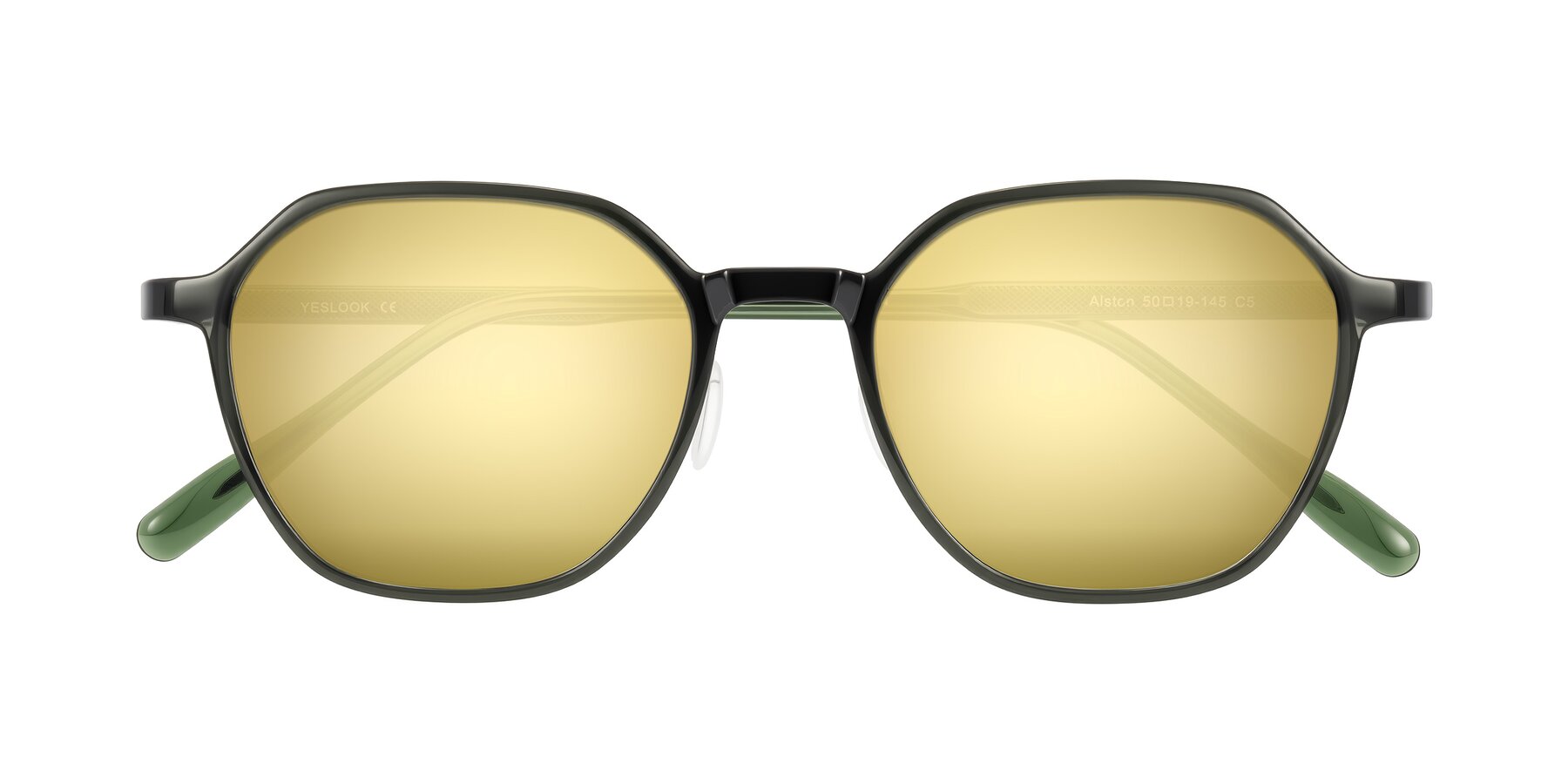 Folded Front of Alston in Dark Green with Gold Mirrored Lenses