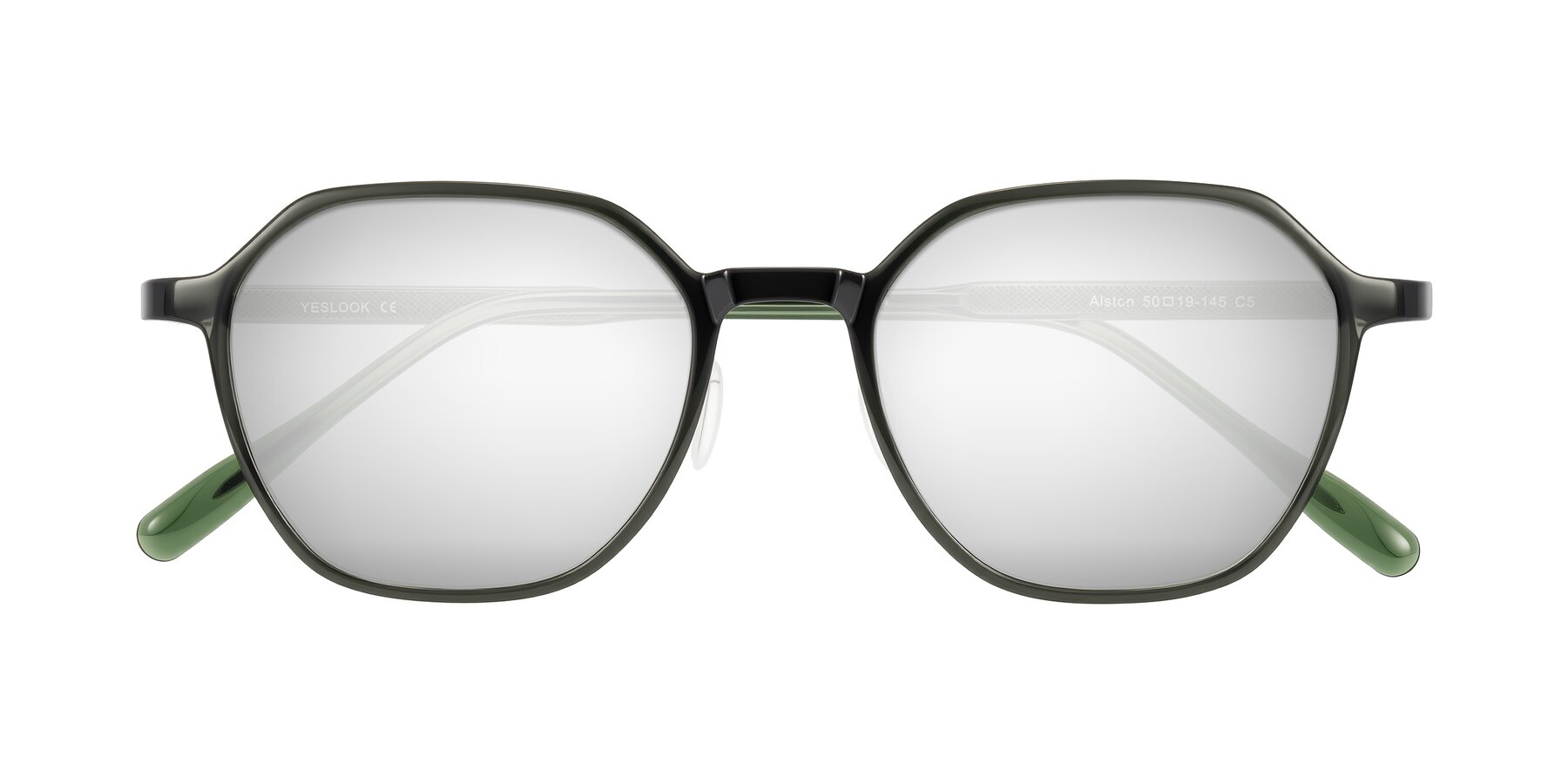 Folded Front of Alston in Dark Green with Silver Mirrored Lenses
