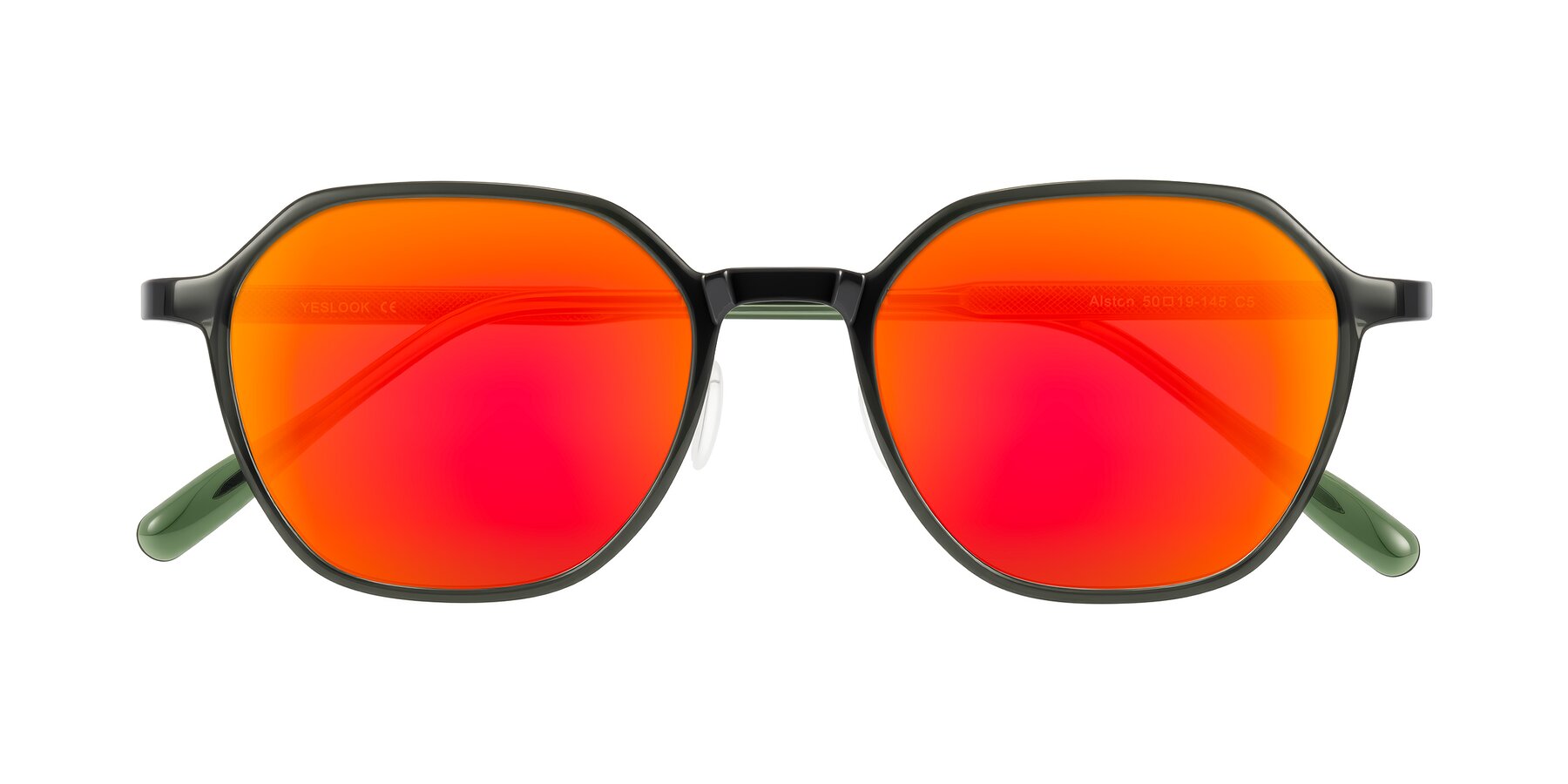Folded Front of Alston in Dark Green with Red Gold Mirrored Lenses