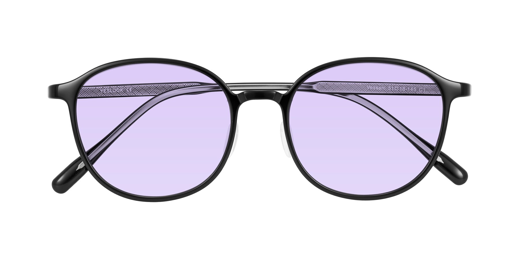 Folded Front of Vessani in Black with Light Purple Tinted Lenses