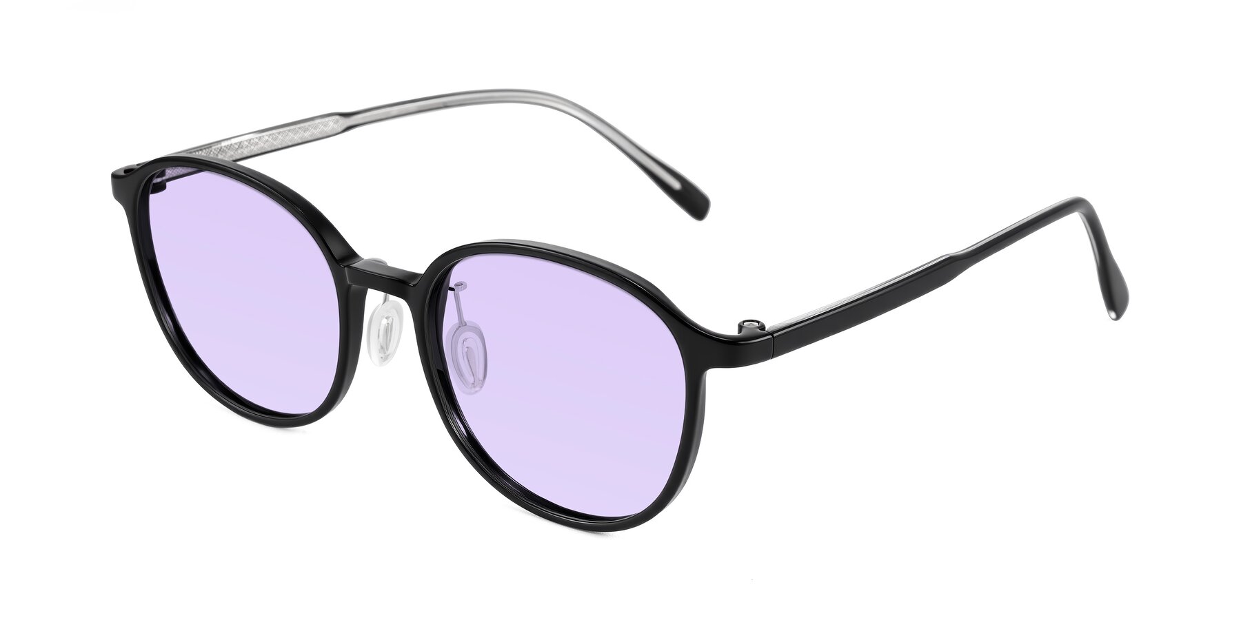 Angle of Vessani in Black with Light Purple Tinted Lenses