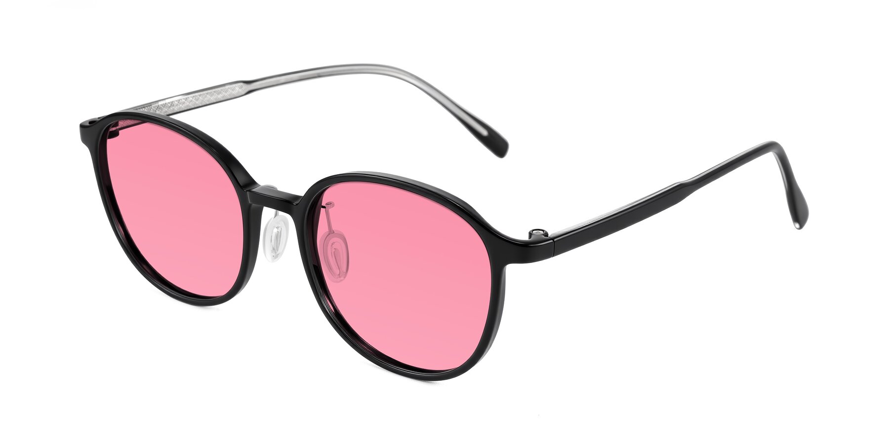 Angle of Vessani in Black with Pink Tinted Lenses