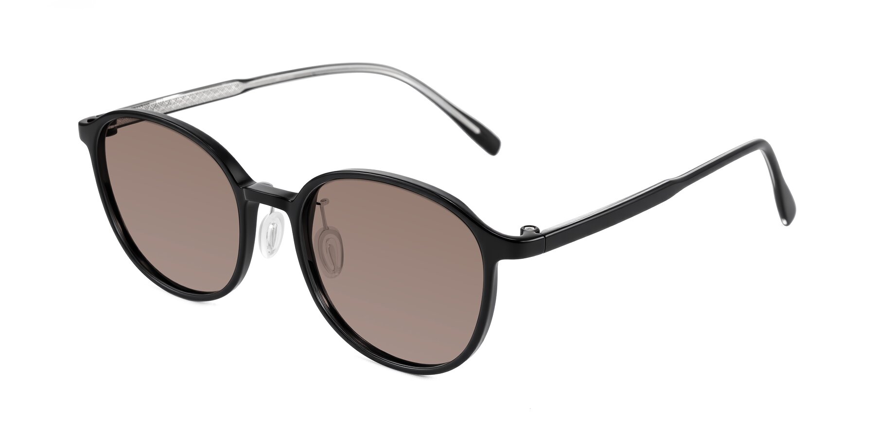 Angle of Vessani in Black with Medium Brown Tinted Lenses