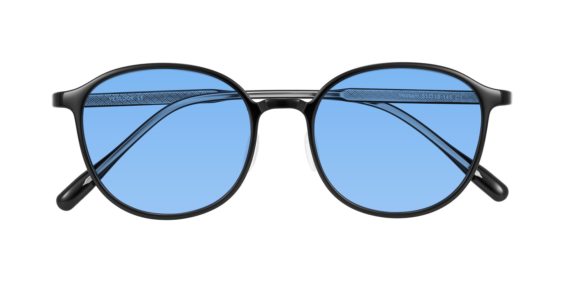Folded Front of Vessani in Black with Medium Blue Tinted Lenses