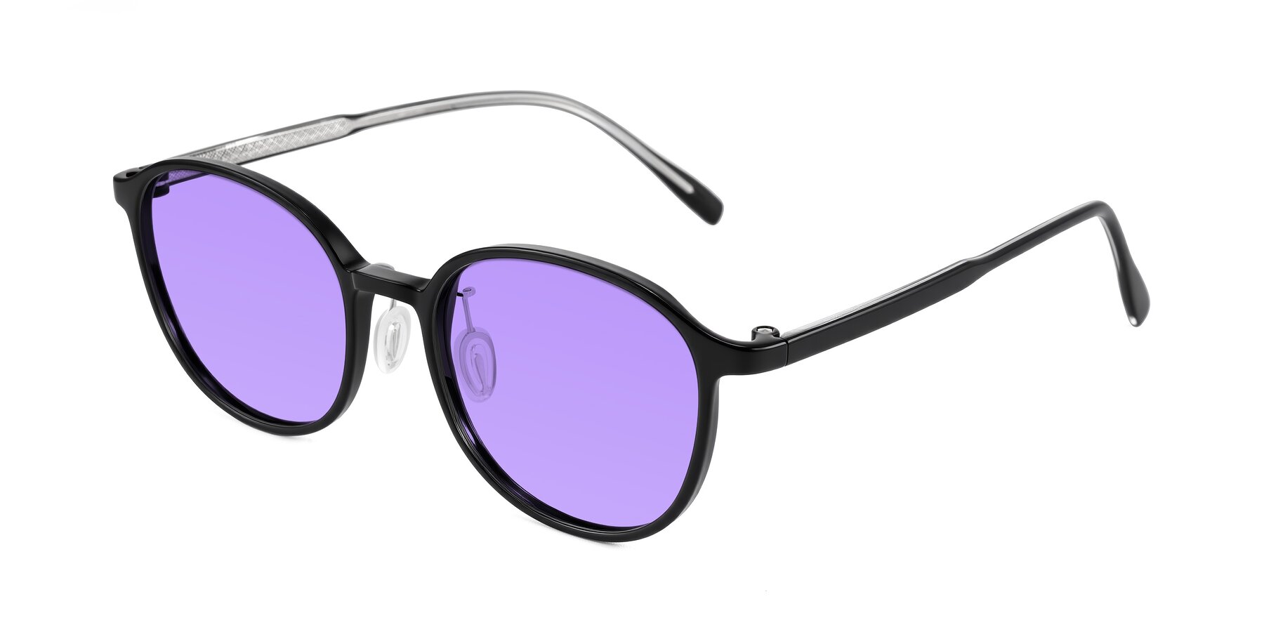 Angle of Vessani in Black with Medium Purple Tinted Lenses