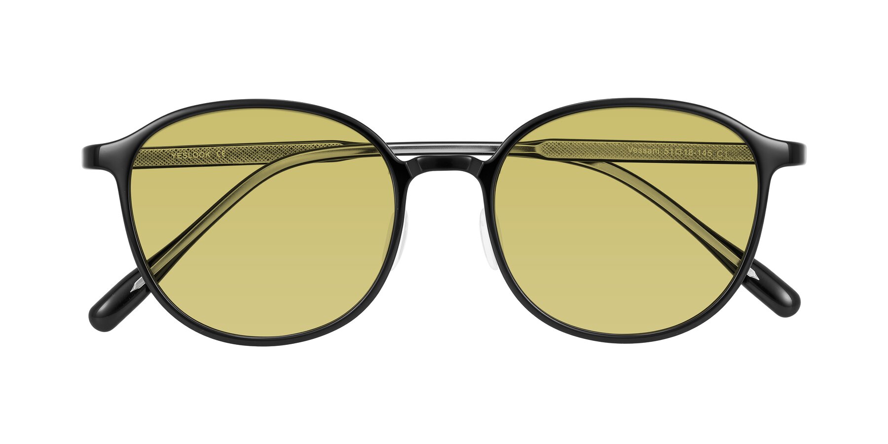 Folded Front of Vessani in Black with Medium Champagne Tinted Lenses