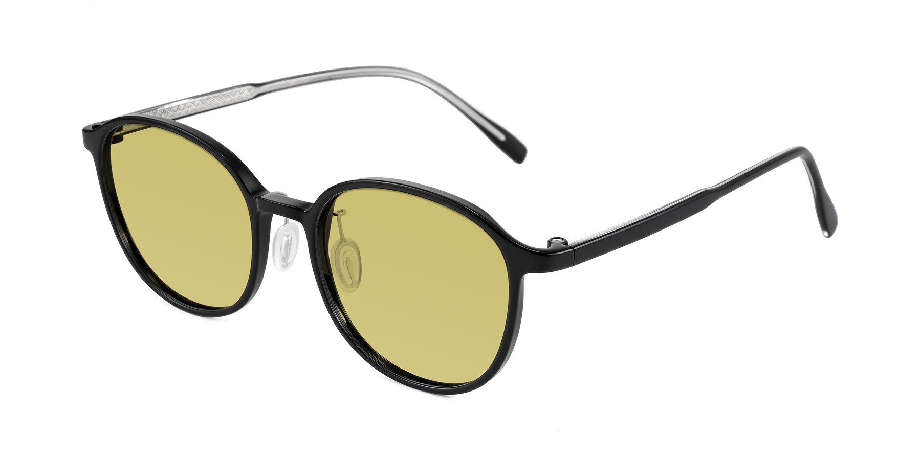 Angle of Vessani in Black with Medium Champagne Tinted Lenses