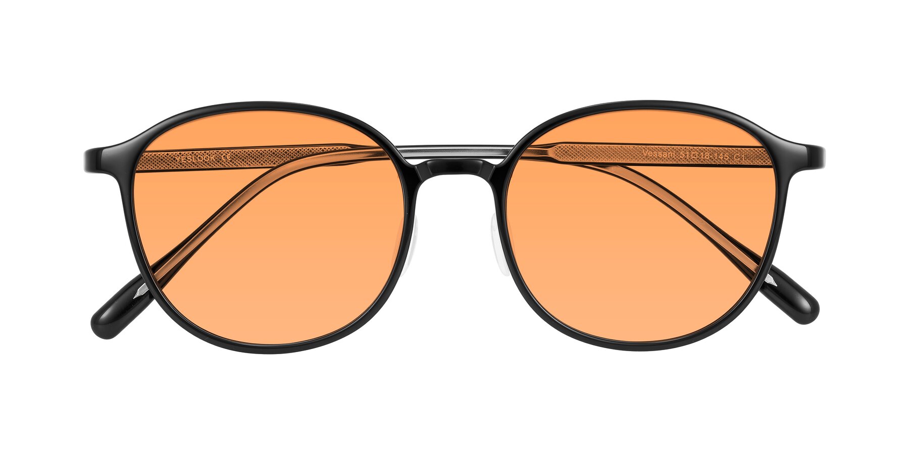 Folded Front of Vessani in Black with Medium Orange Tinted Lenses