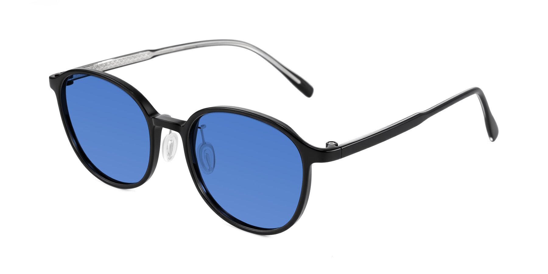 Angle of Vessani in Black with Blue Tinted Lenses