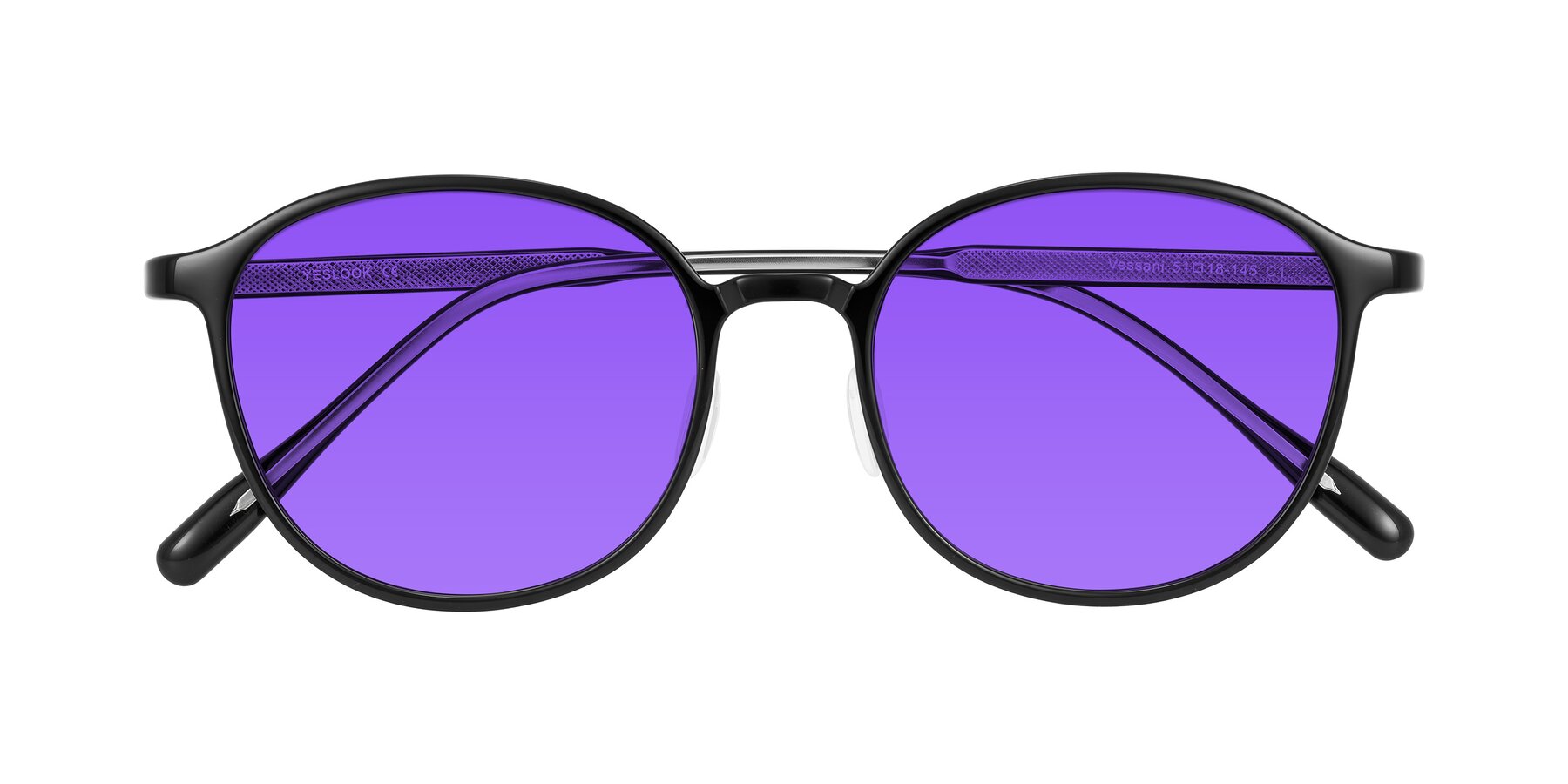 Folded Front of Vessani in Black with Purple Tinted Lenses