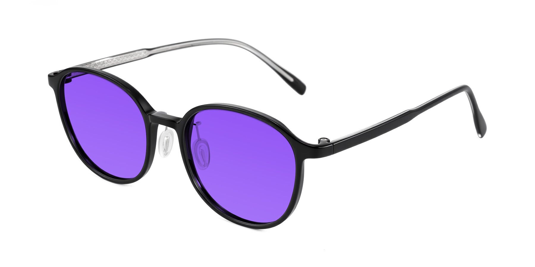 Angle of Vessani in Black with Purple Tinted Lenses