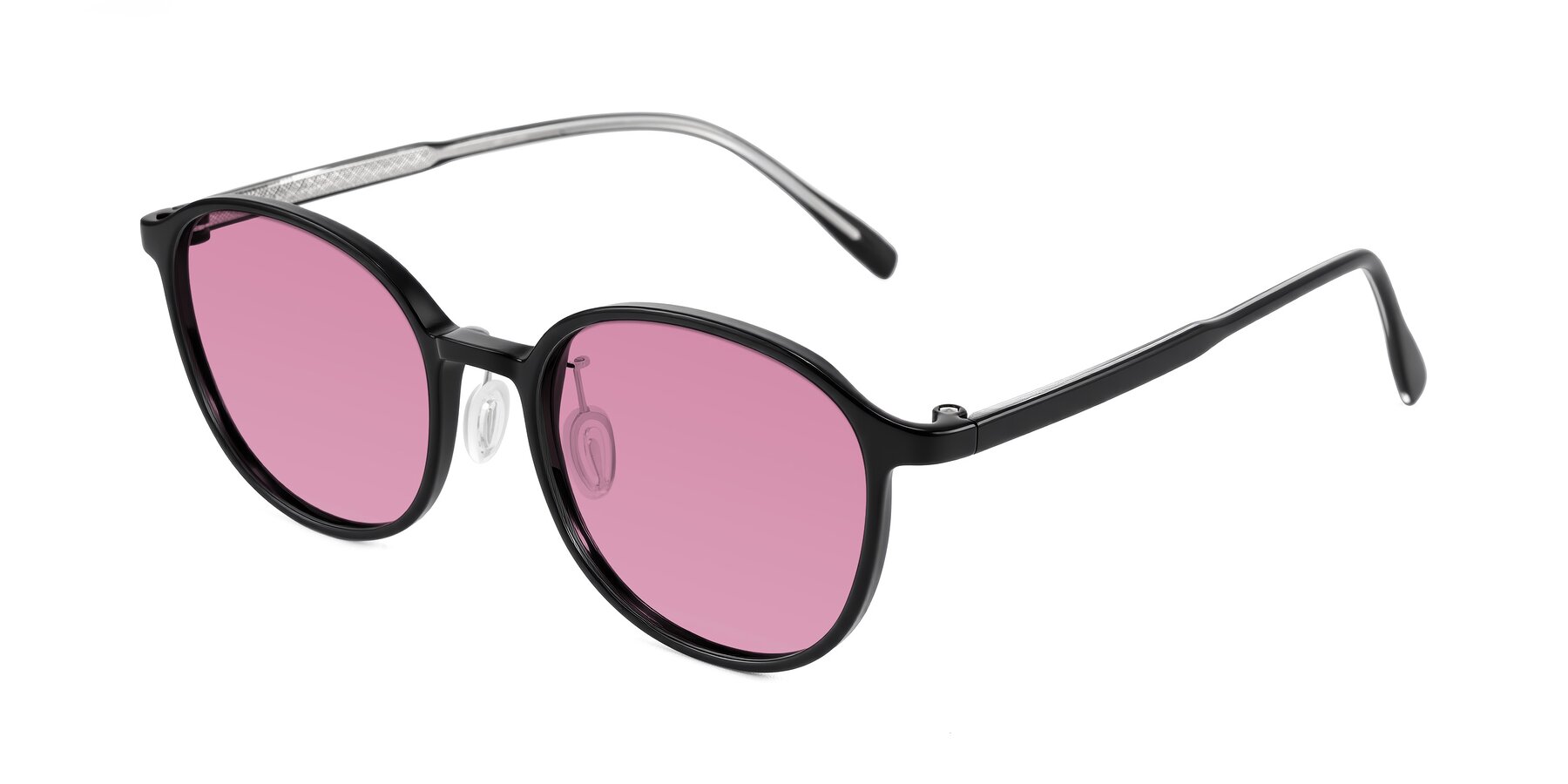 Angle of Vessani in Black with Medium Wine Tinted Lenses