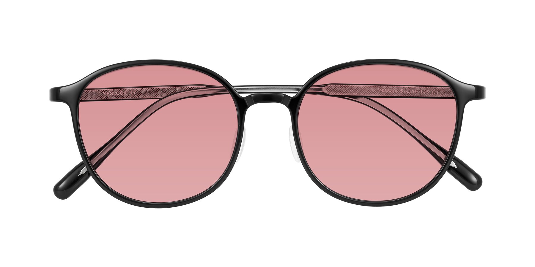 Folded Front of Vessani in Black with Medium Garnet Tinted Lenses