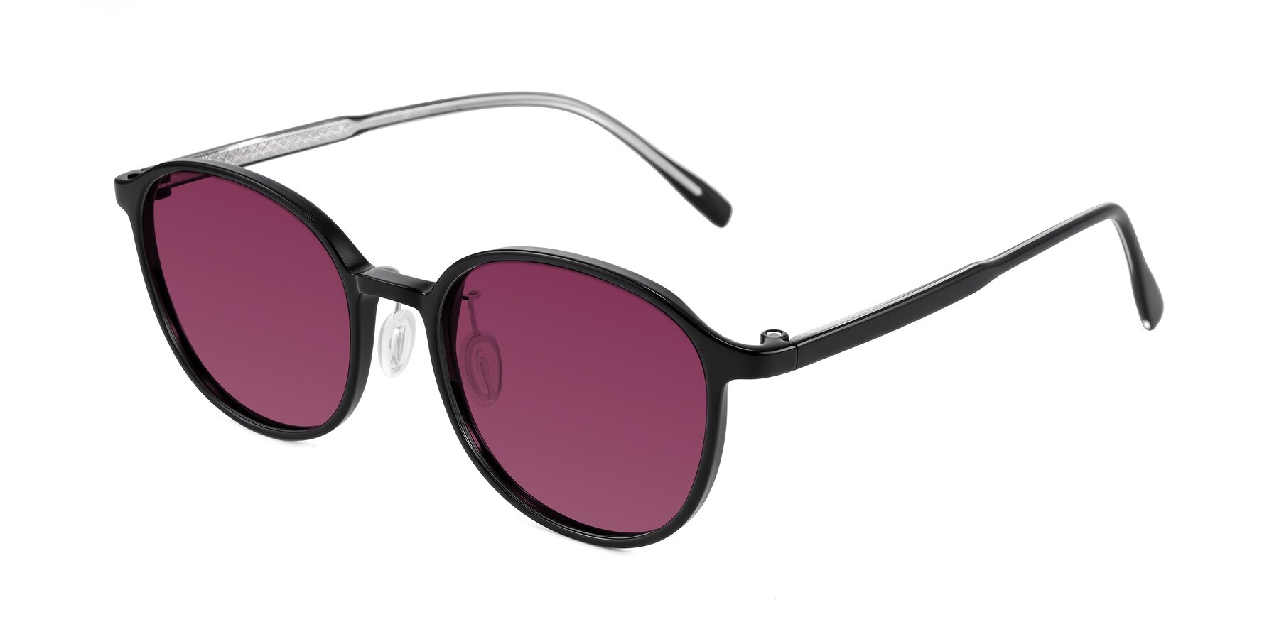 Angle of Vessani in Black with Wine Tinted Lenses