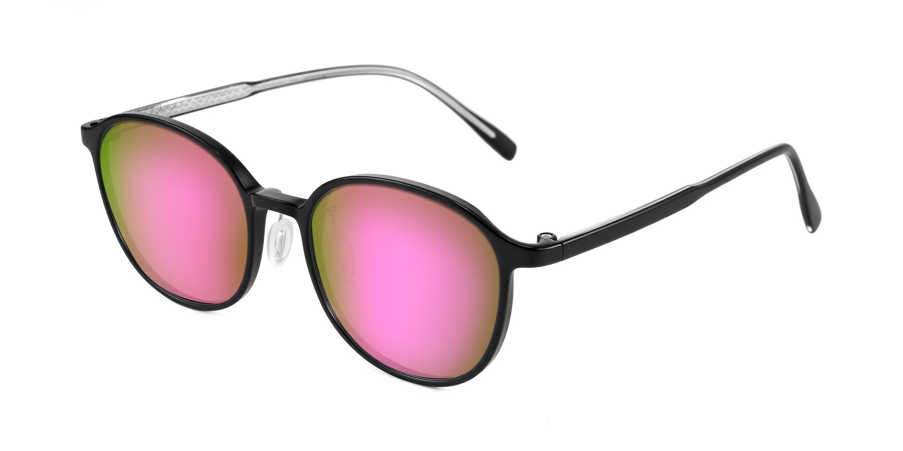 Angle of Vessani in Black with Pink Mirrored Lenses