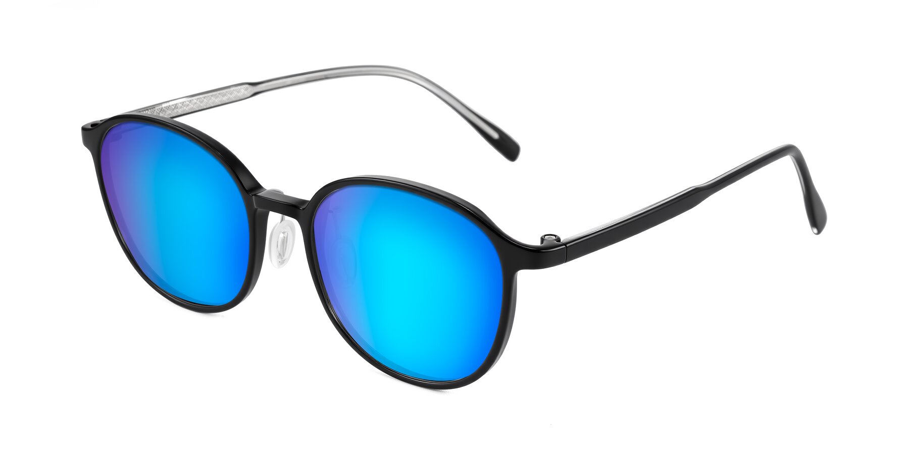 Angle of Vessani in Black with Blue Mirrored Lenses