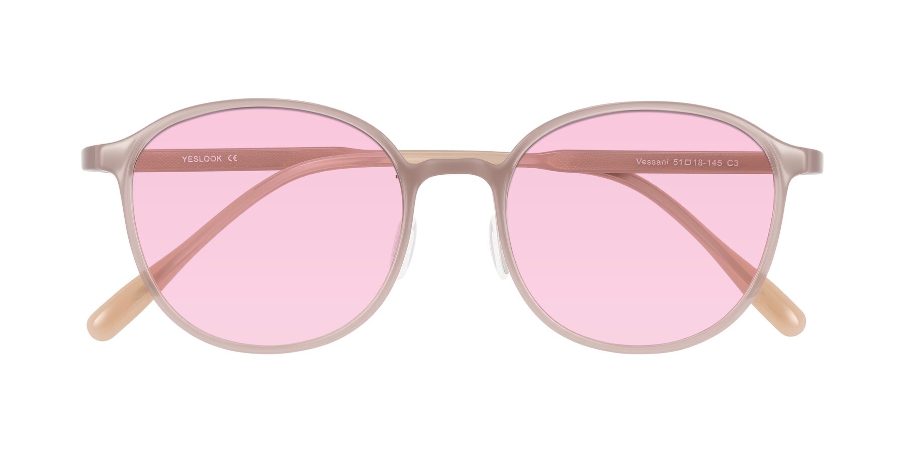 Folded Front of Vessani in Pastel Brown with Light Pink Tinted Lenses