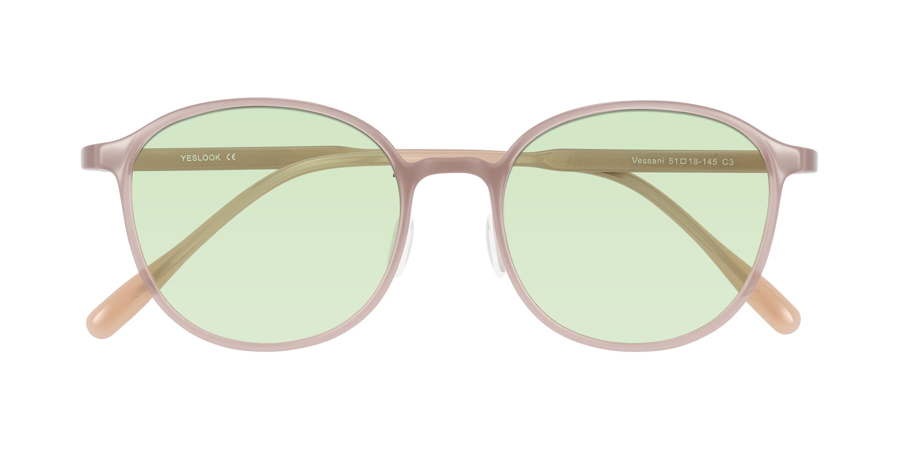 Folded Front of Vessani in Pastel Brown with Light Green Tinted Lenses
