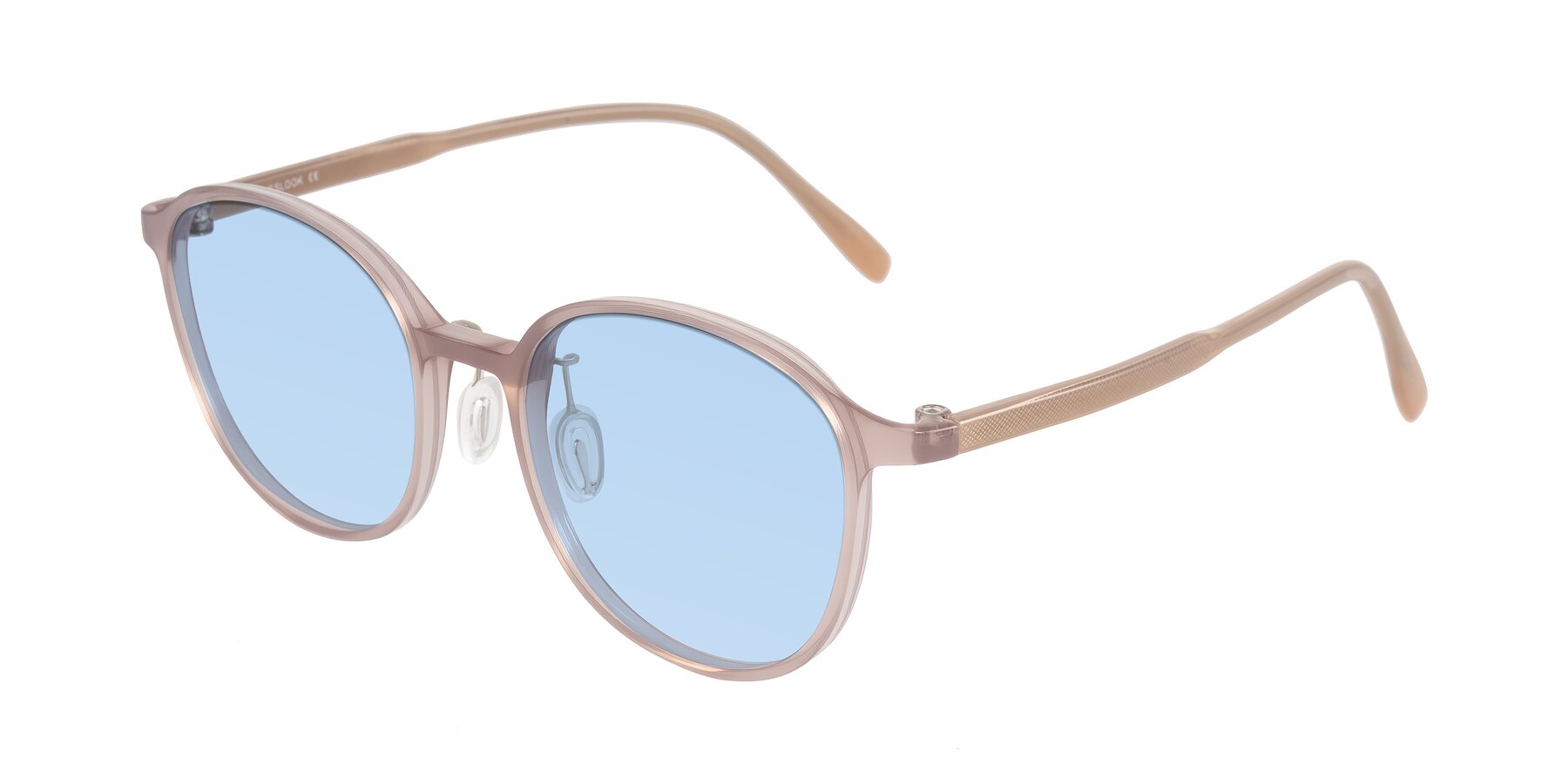 Angle of Vessani in Pastel Brown with Light Blue Tinted Lenses