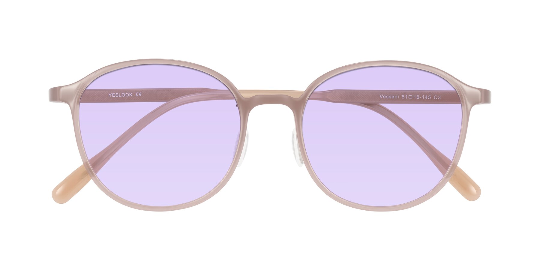 Folded Front of Vessani in Pastel Brown with Light Purple Tinted Lenses