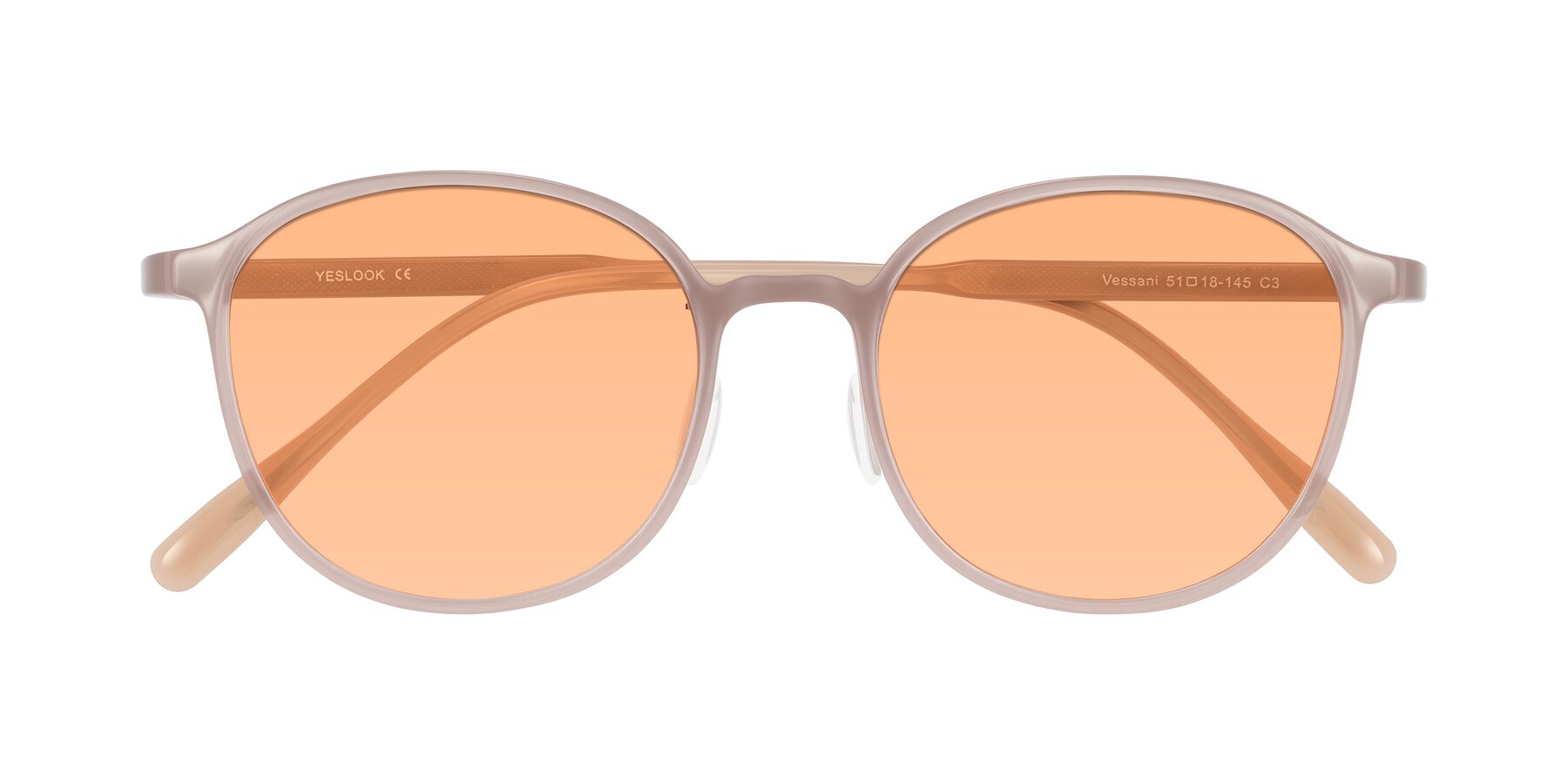 Folded Front of Vessani in Pastel Brown with Light Orange Tinted Lenses