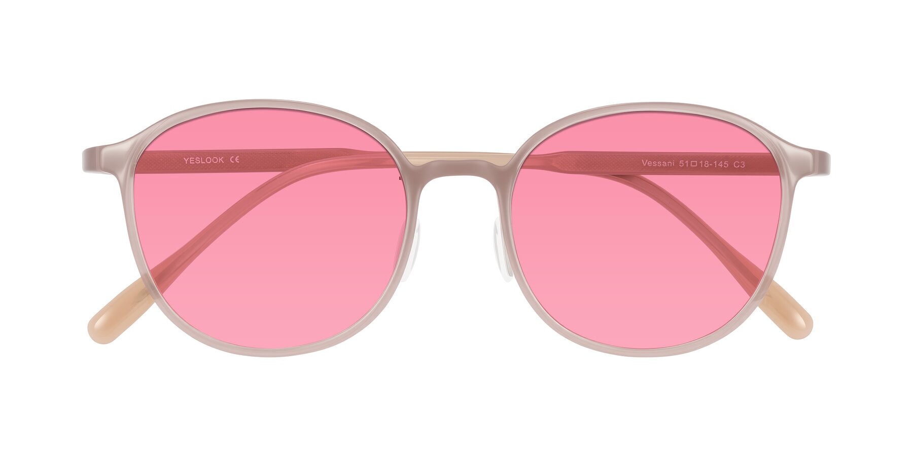 Folded Front of Vessani in Pastel Brown with Pink Tinted Lenses