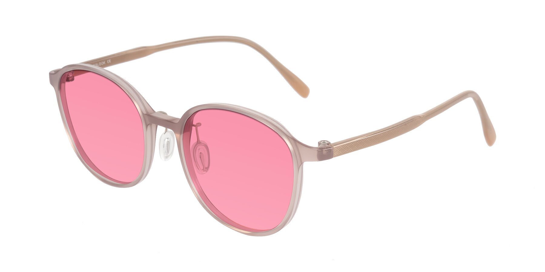 Angle of Vessani in Pastel Brown with Pink Tinted Lenses