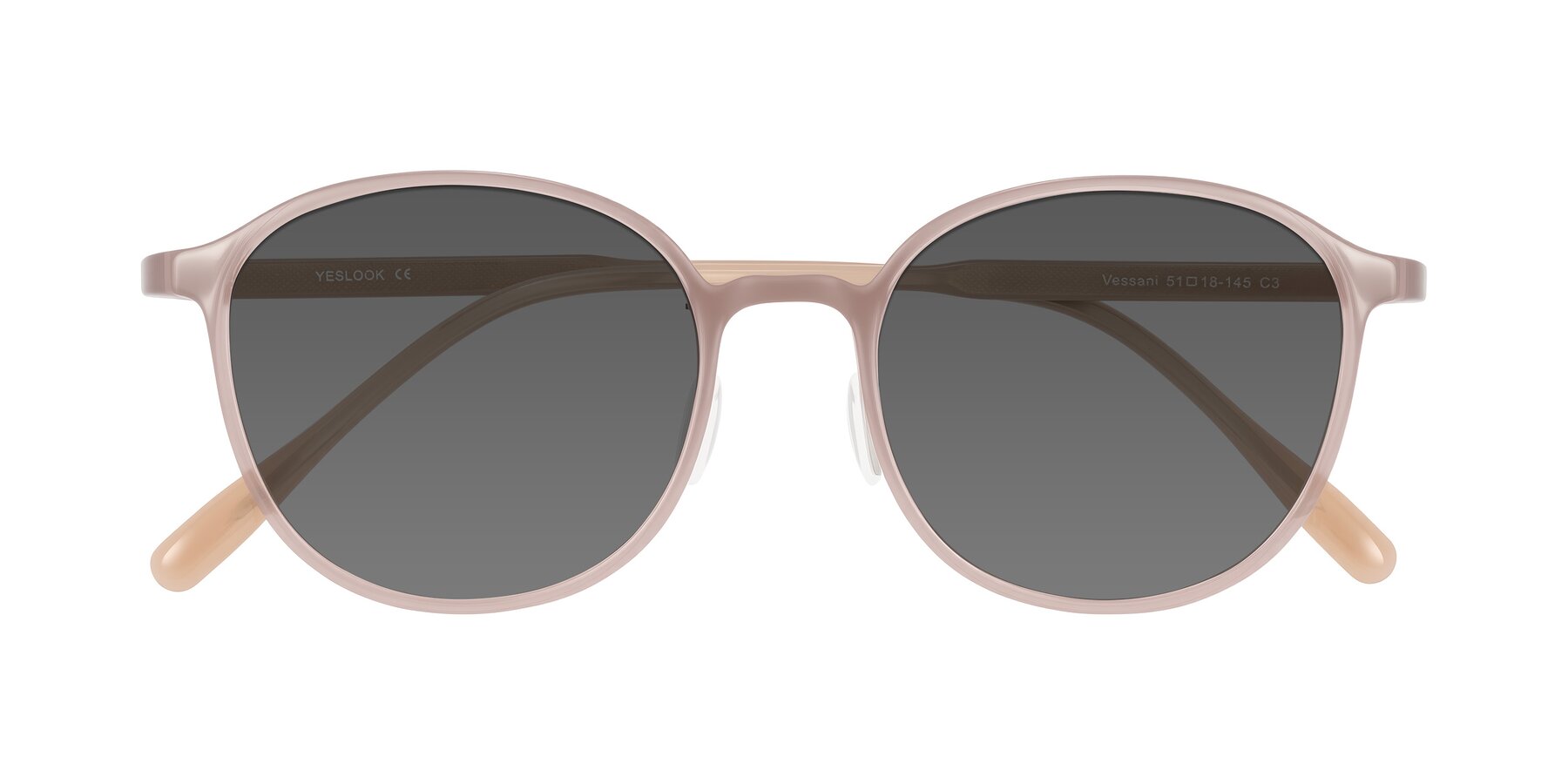 Folded Front of Vessani in Pastel Brown with Medium Gray Tinted Lenses