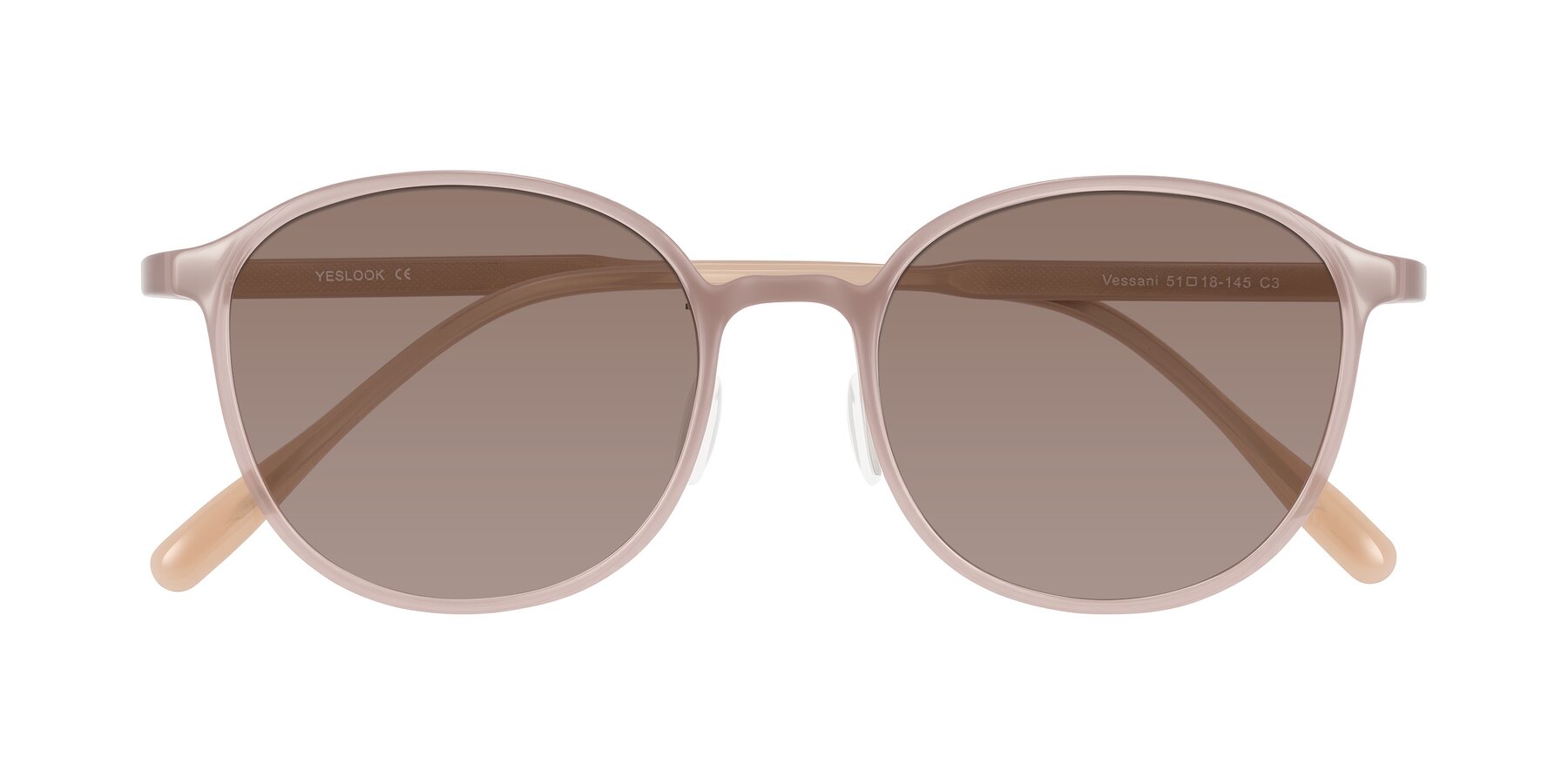 Folded Front of Vessani in Pastel Brown with Medium Brown Tinted Lenses