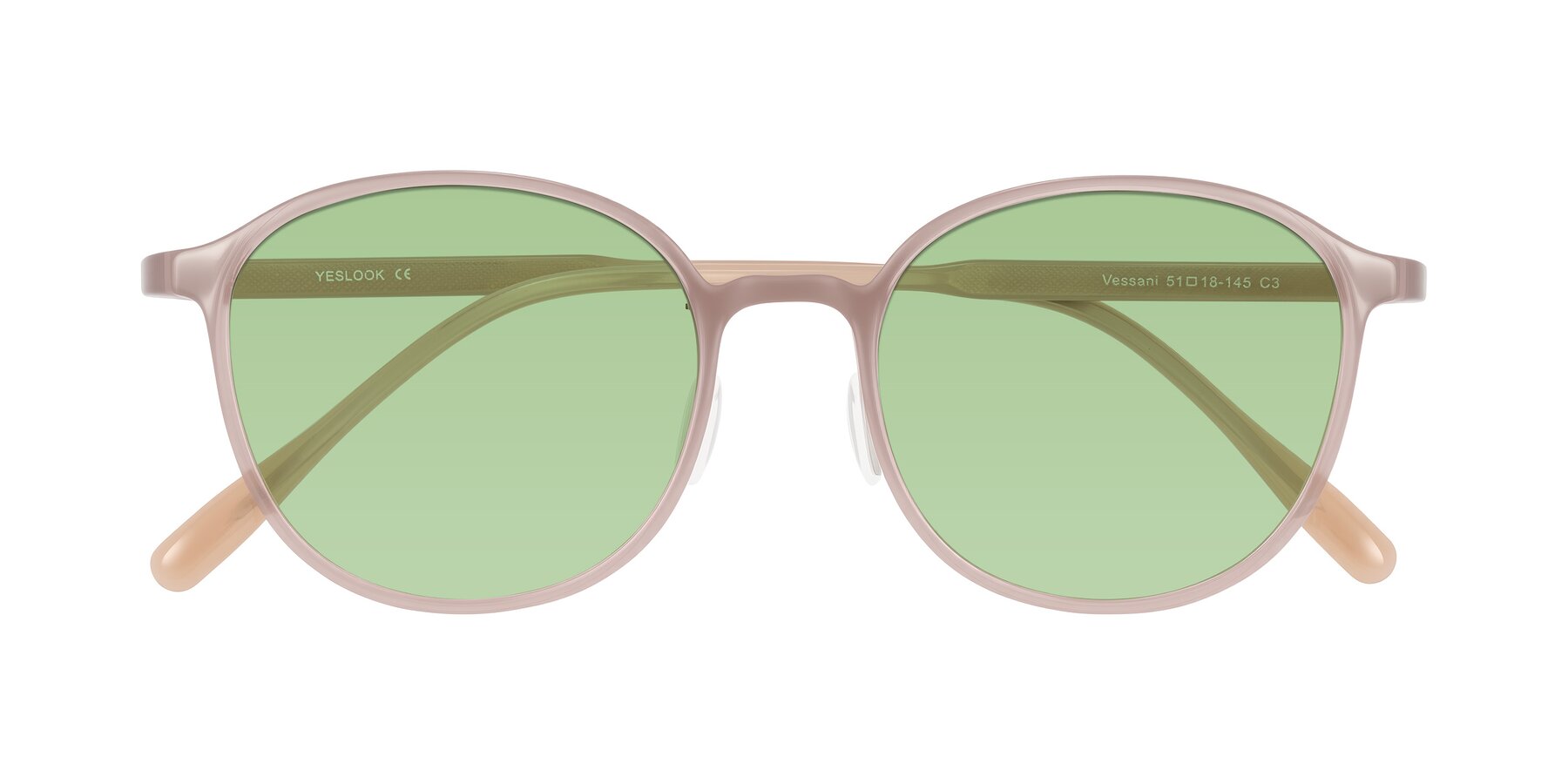 Folded Front of Vessani in Pastel Brown with Medium Green Tinted Lenses