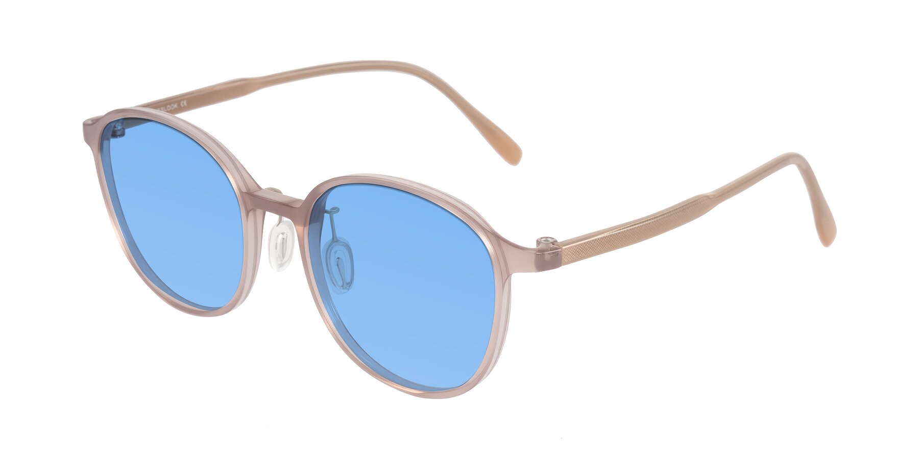 Angle of Vessani in Pastel Brown with Medium Blue Tinted Lenses