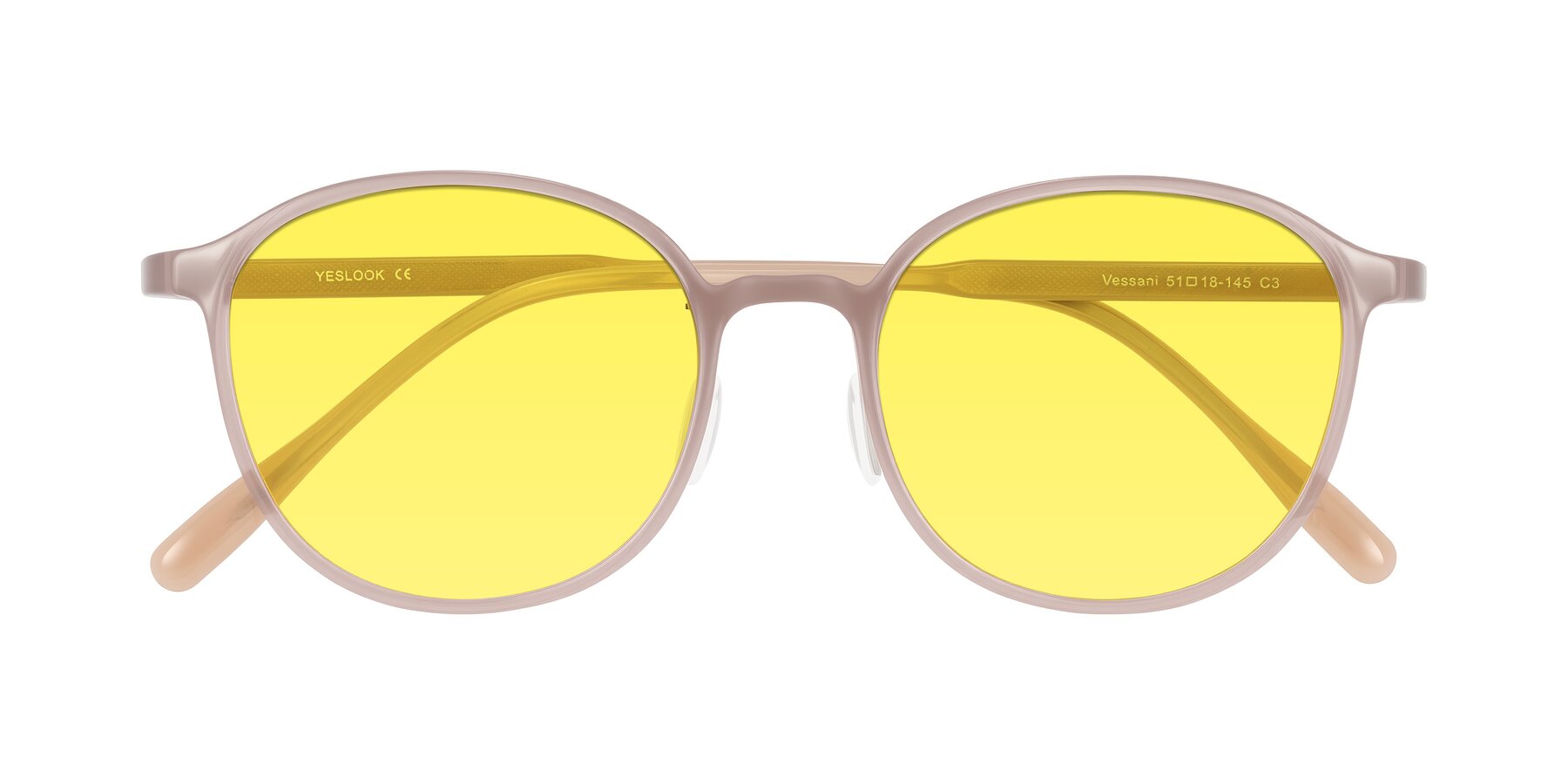 Folded Front of Vessani in Pastel Brown with Medium Yellow Tinted Lenses