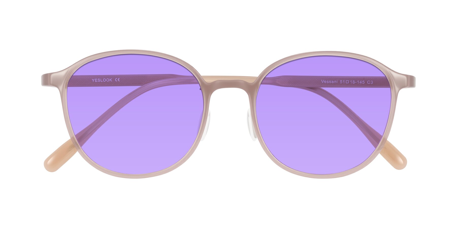 Folded Front of Vessani in Pastel Brown with Medium Purple Tinted Lenses