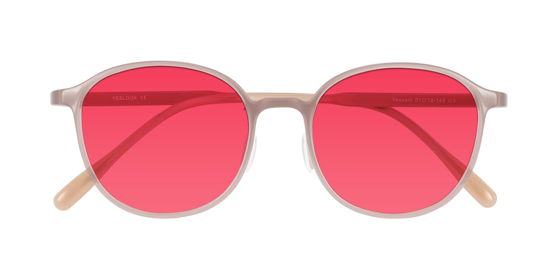 Folded Front of Vessani in Pastel Brown with Red Tinted Lenses