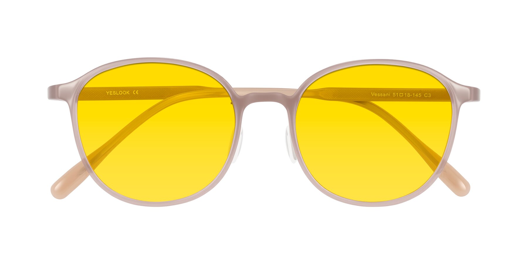 Folded Front of Vessani in Pastel Brown with Yellow Tinted Lenses