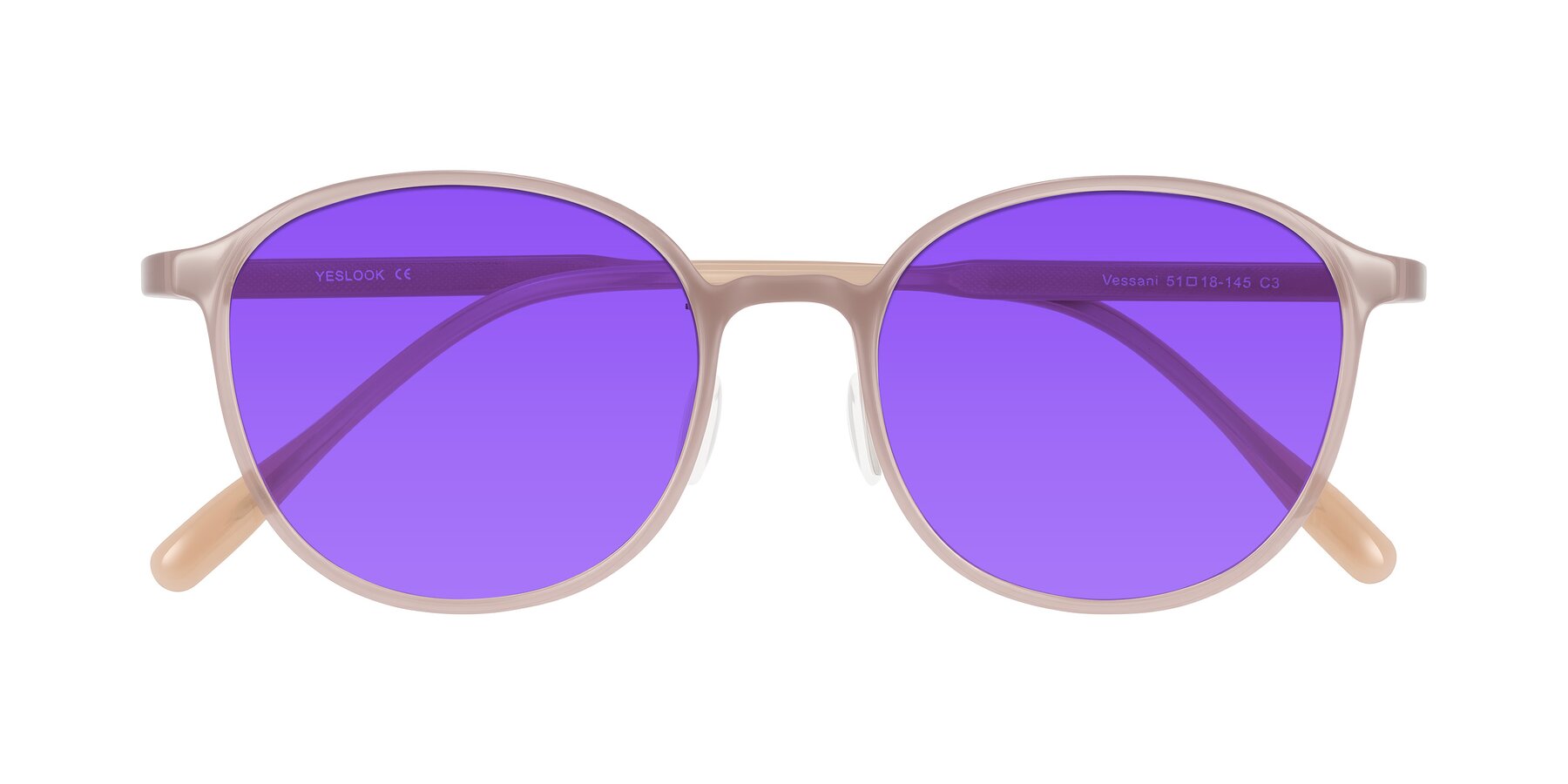 Folded Front of Vessani in Pastel Brown with Purple Tinted Lenses