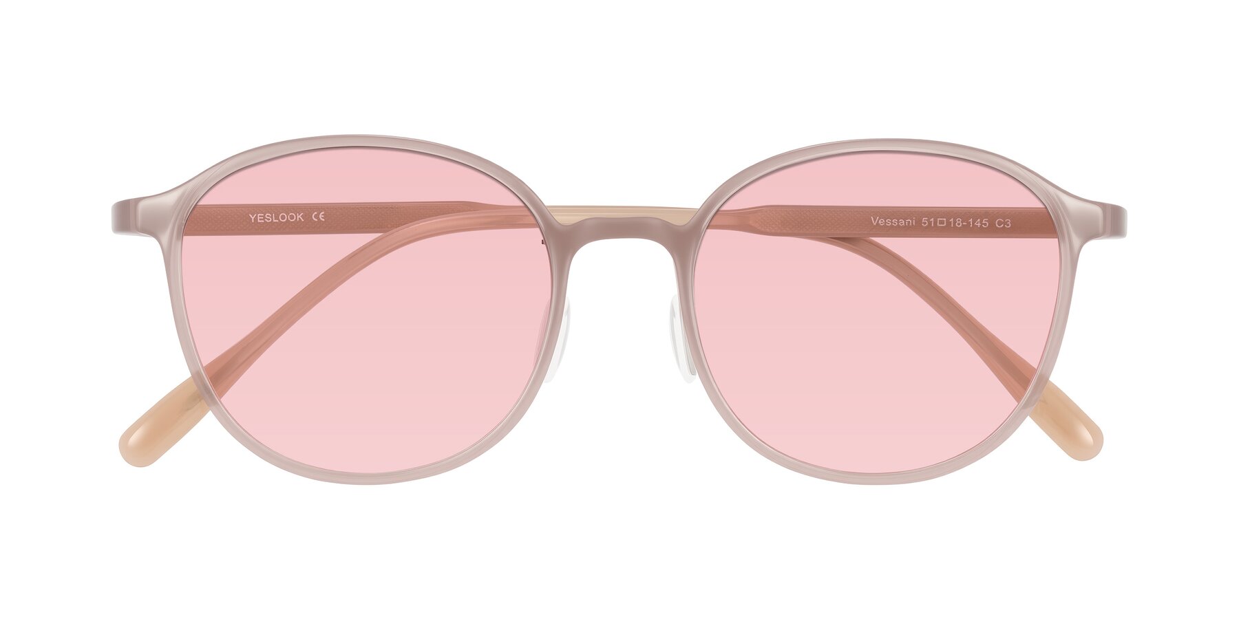 Folded Front of Vessani in Pastel Brown with Light Garnet Tinted Lenses