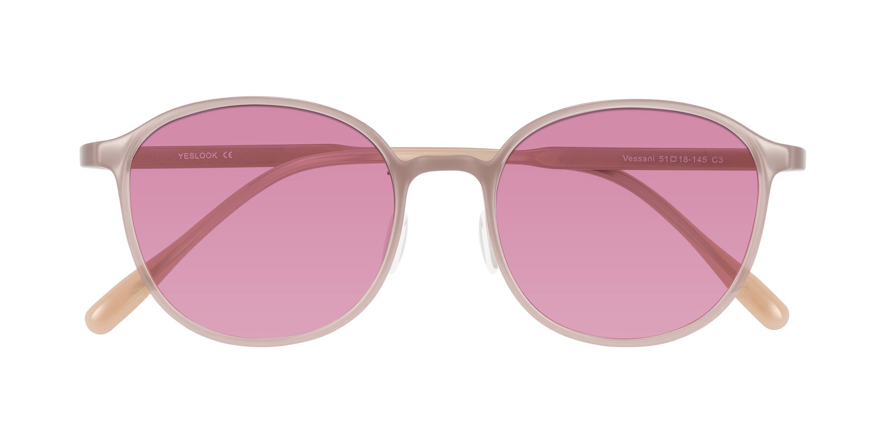 Folded Front of Vessani in Pastel Brown with Medium Wine Tinted Lenses