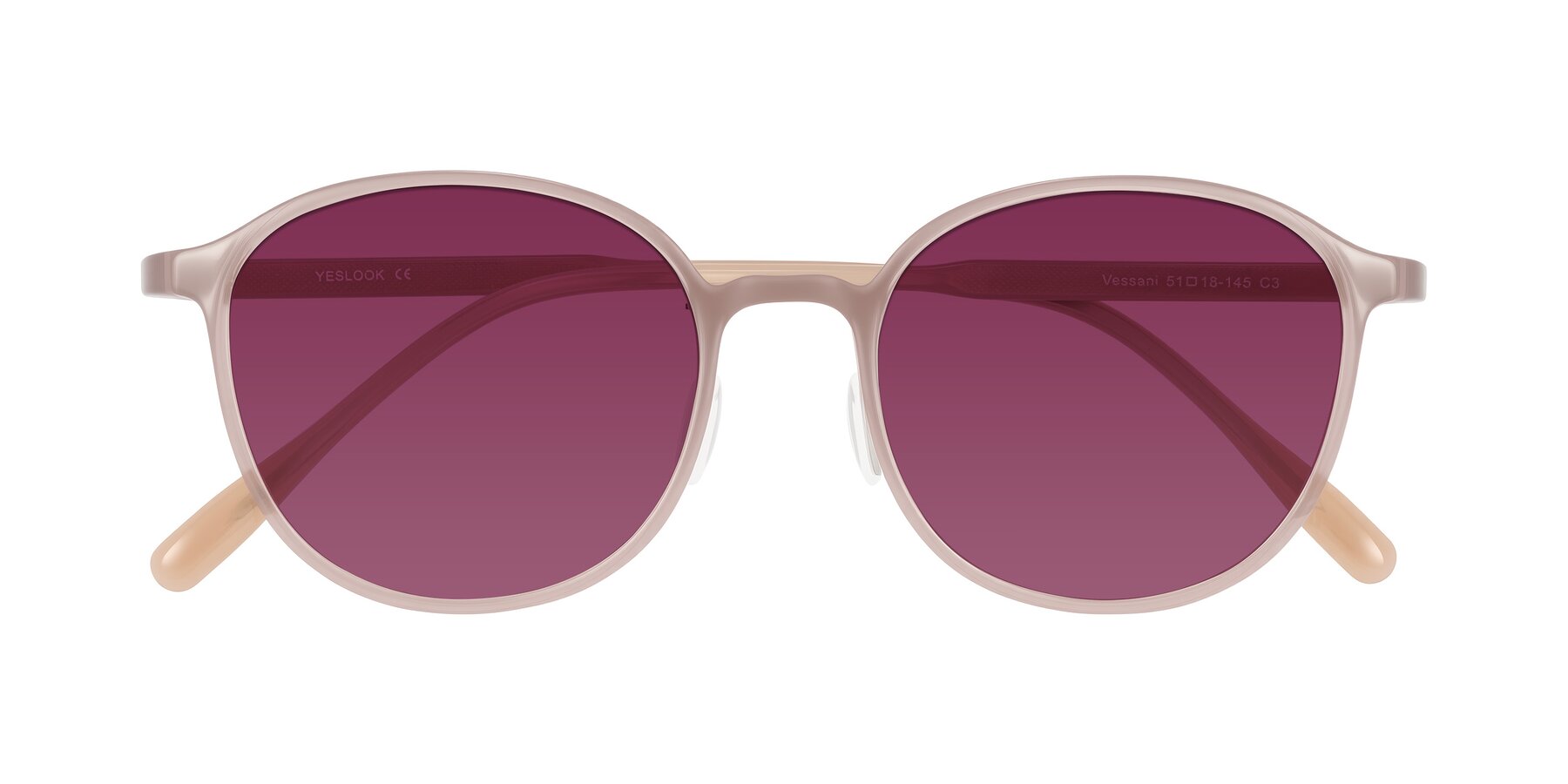 Folded Front of Vessani in Pastel Brown with Wine Tinted Lenses