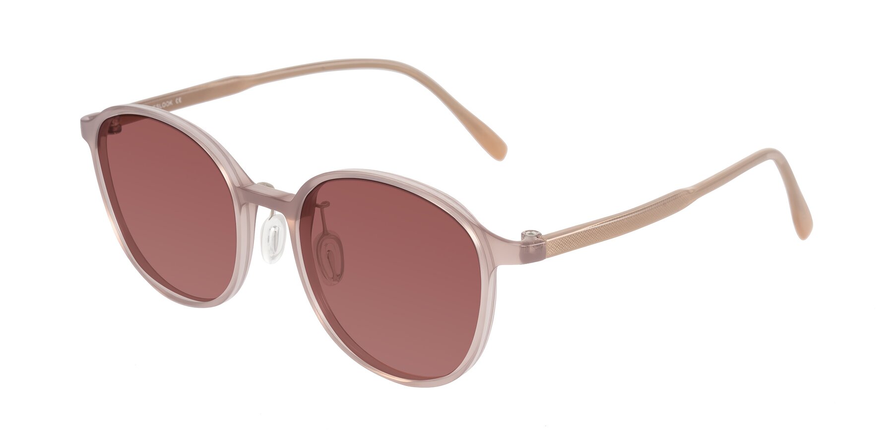 Angle of Vessani in Pastel Brown with Garnet Tinted Lenses
