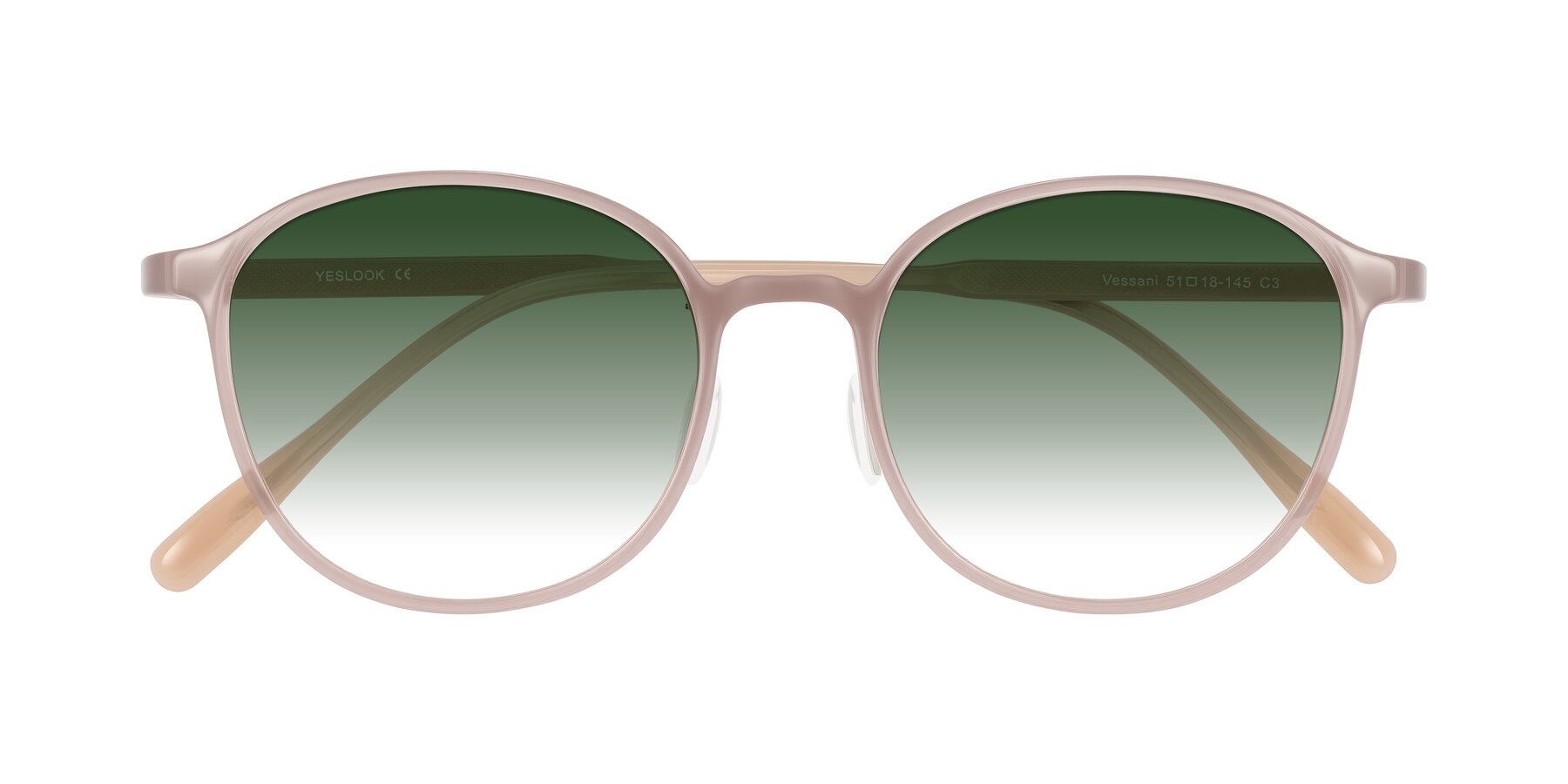 Folded Front of Vessani in Pastel Brown with Green Gradient Lenses